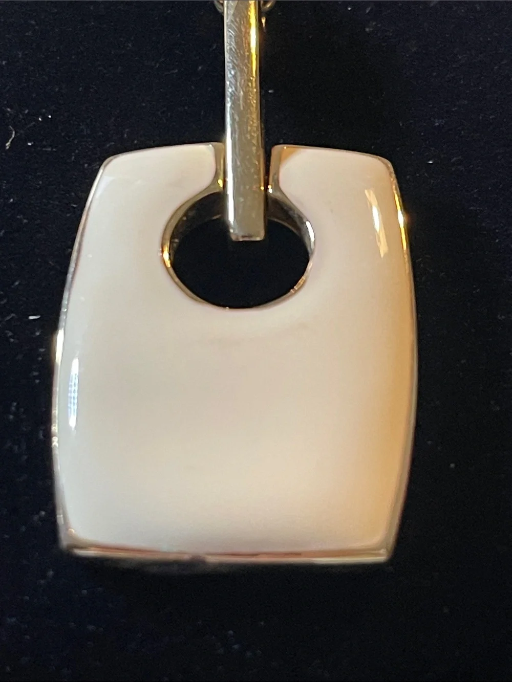 Napier Cream Enamel Long Square Gold Tone Pendant Necklace
